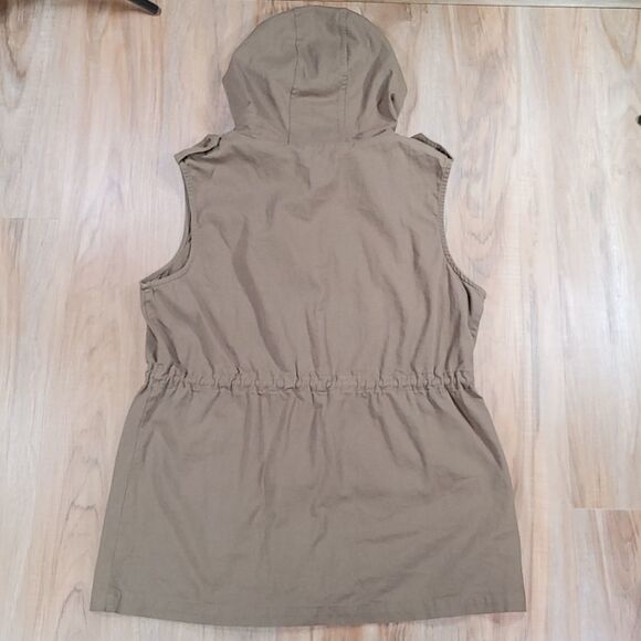💜Zenana Olive Zipper Front Hooded Sleeveless Utility Jacket Large - Picture 4 of 16
